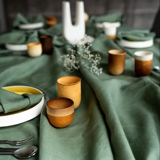 Organic Linen Tablecloth Olive Green NAMI Home