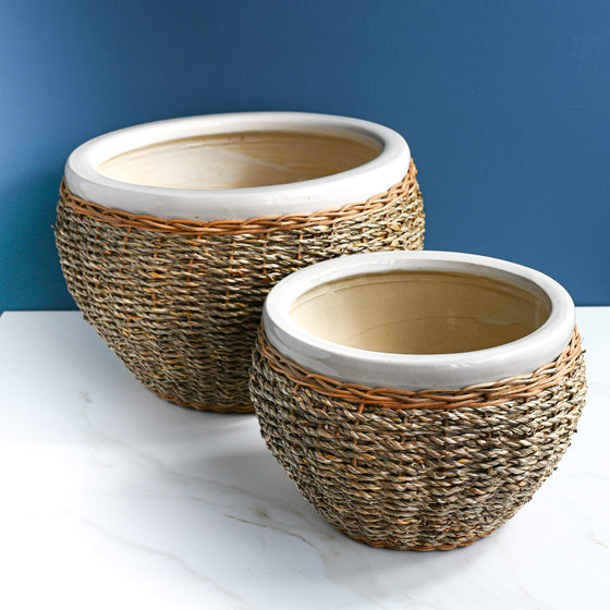 Ceramic and Seagrass Plant Pot Set of 2