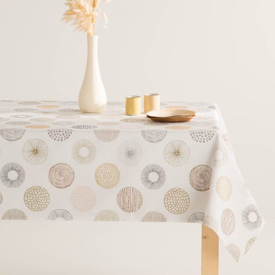 White patterned stain resistant organic cotton tablecloth